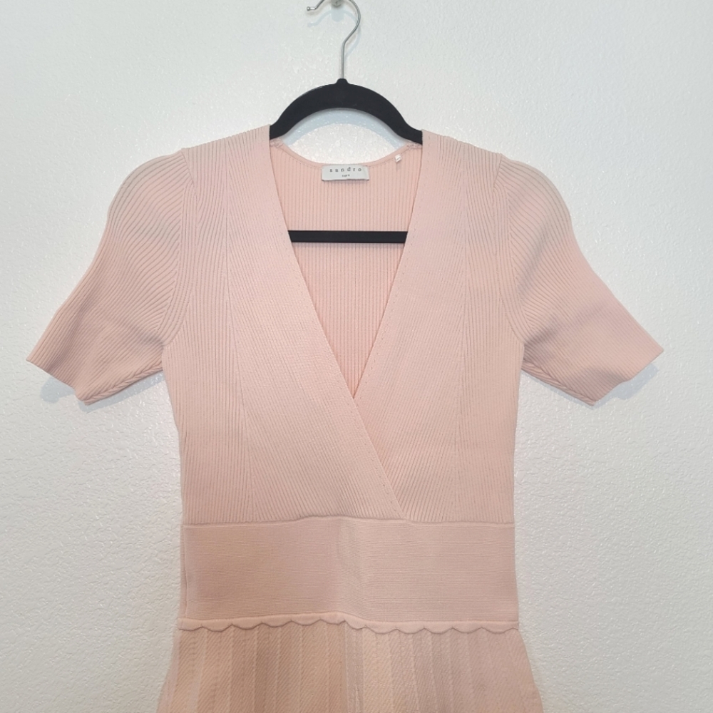 NWT SANDRO Esmera Wrap Effect Knitted Dress In Polaro Pink Size 6 - Picture 6 of 12